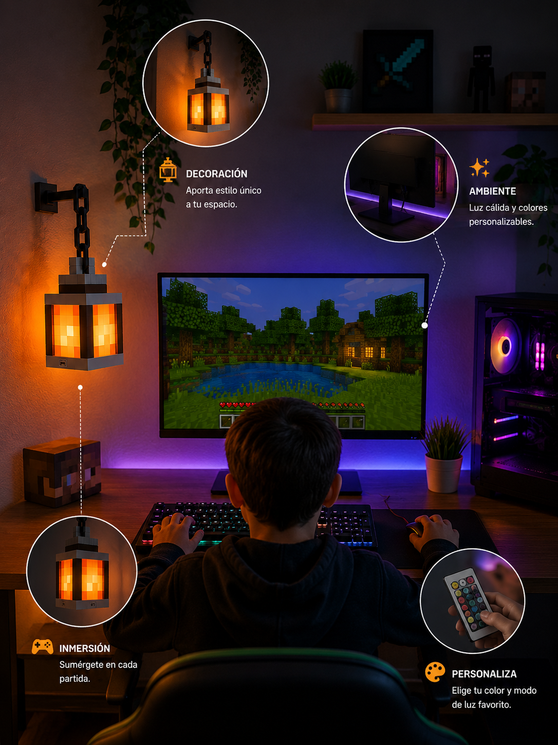 Lámpara Gamer Pixel Block – Luz Ambiental RGB para Habitación