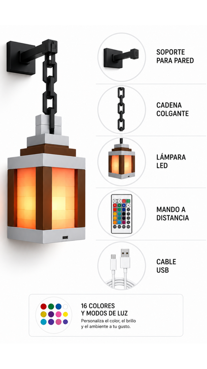 Lámpara Gamer Pixel Block – Luz Ambiental RGB para Habitación